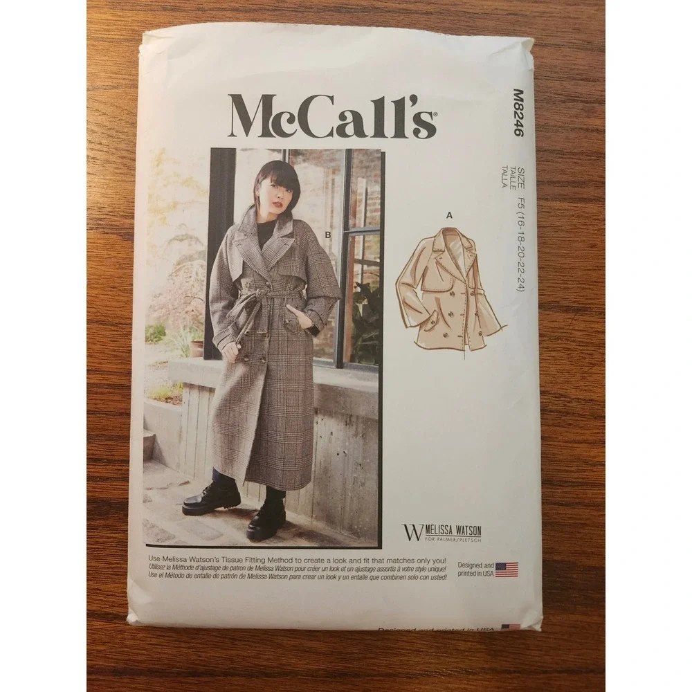 McCall's M8246 Melissa Watson Trench Coat Sewing Pattern Sizes 16-24 F5 Jacket